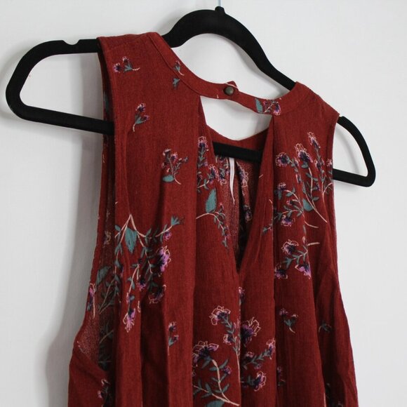Free People Maroon Floral V-Neck Mini Dress Size Xtra Small - Picture 2 of 9